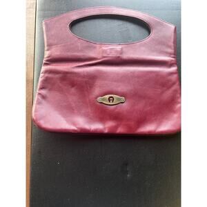 Vintage Etienne Aigner Burgundy Leather Clutch Purse Horseshoe Logo